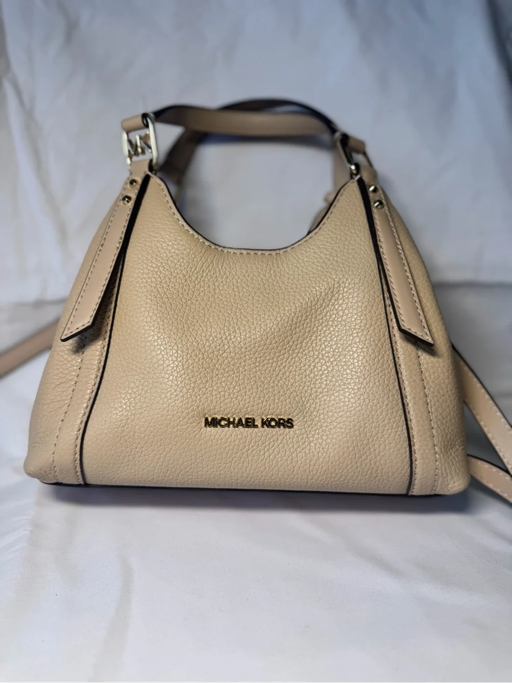 Michael Kors Taupe Pebbled Leather Shoulder Bag with Gold Hardware